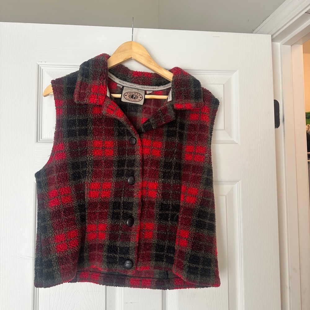 County Clothing Co Red Plaid Vest Large